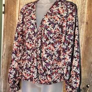 Sanctuary Floral V-Neck Blouse - Black, Purple, Red, White